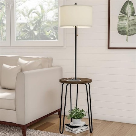 Lavish Home Lavish Home 72-LMPWT-4 Floor Lamp End Table - Mid Century Modern Style Side Table; Brown; Black & Off-White 72-LMPWT-4